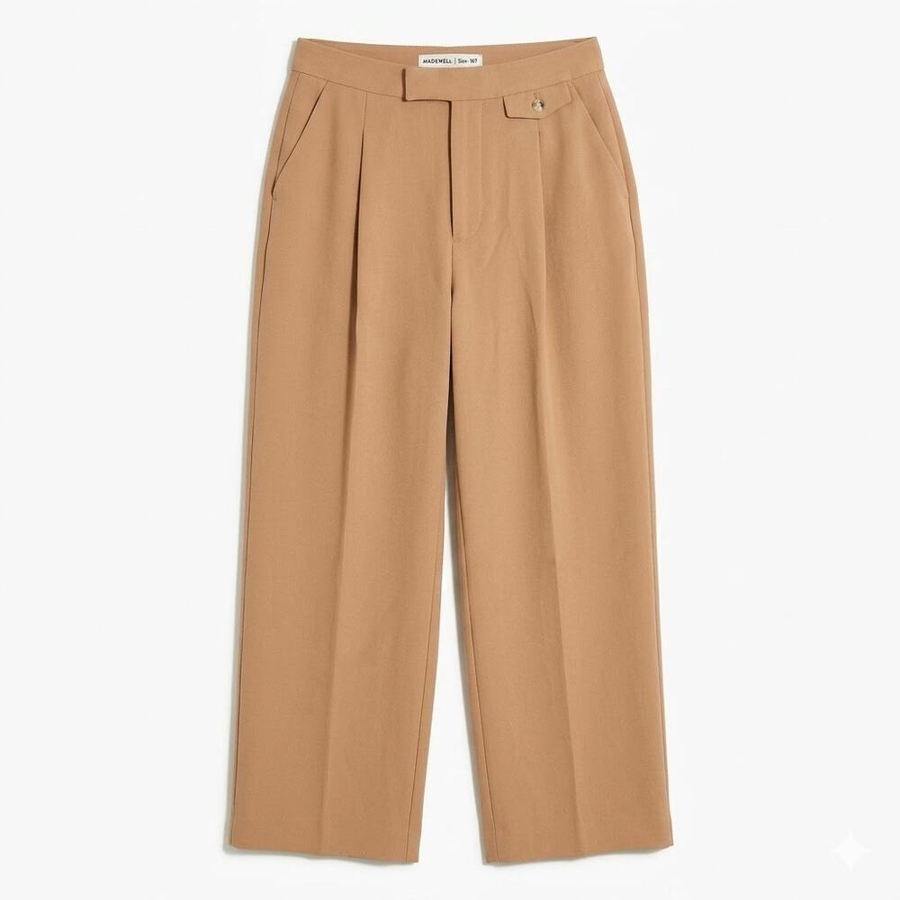 Madewell Pleated Wide Leg Pants Tan Brown Chino Trouser 10T 10 Tall Regular